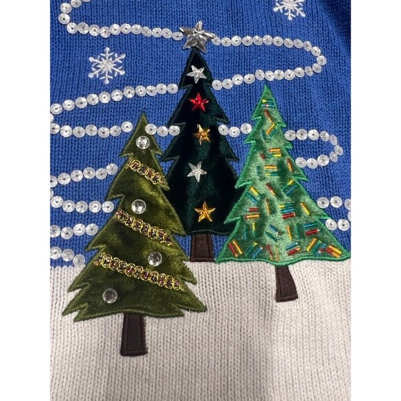 Crystal Kobe powder blue Cardigan Embellished Sequin Christmas Tree Sweater 3XL - Picture 4 of 11